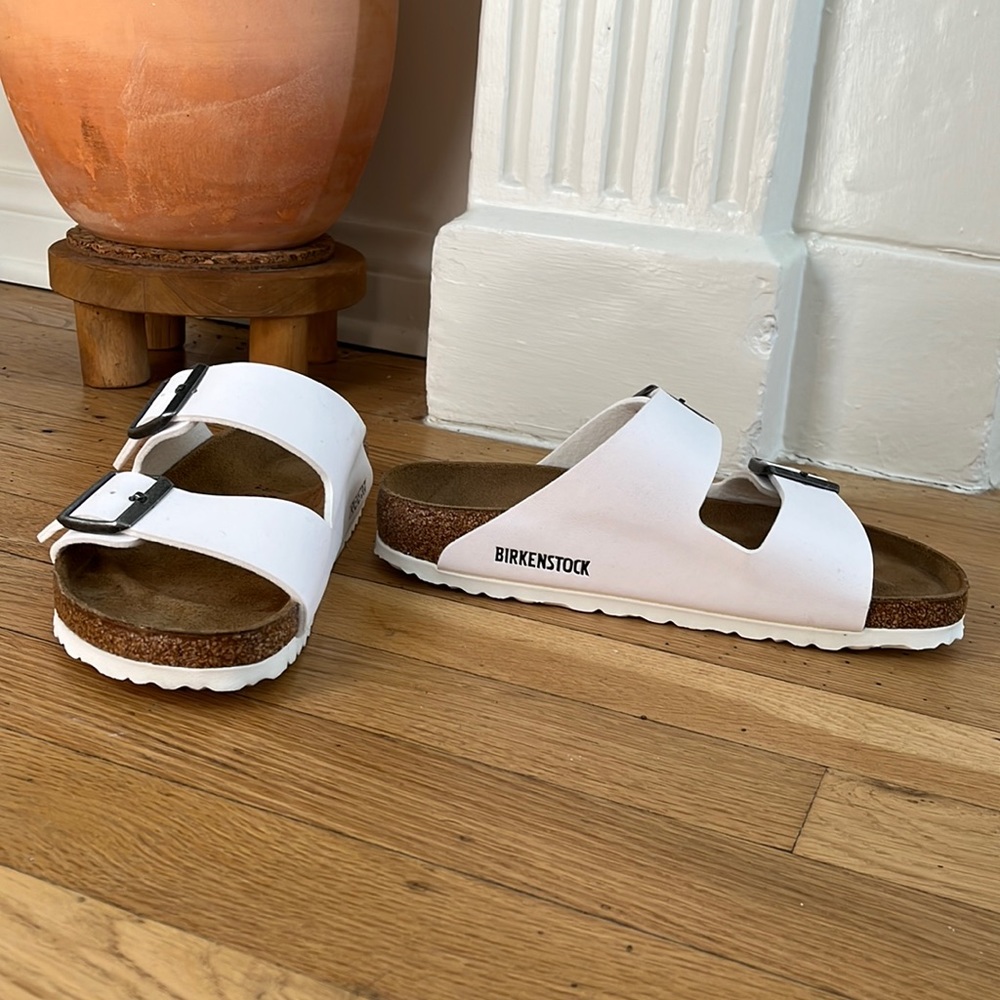 White Birkenstock Arizona Sandals